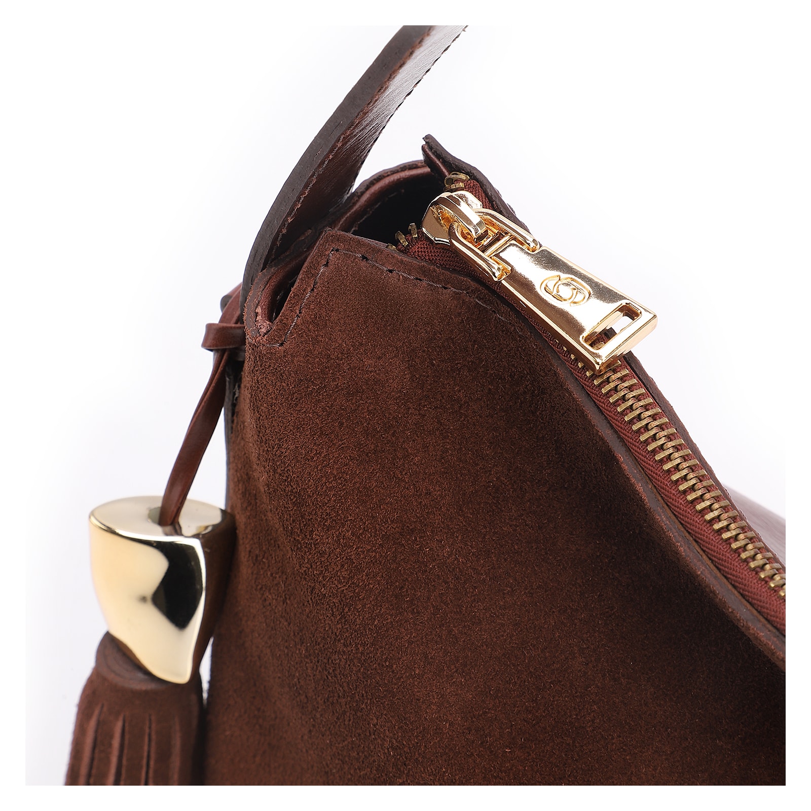 Bolsa Hobo Couro Camurça/Couro Marrom Escuro