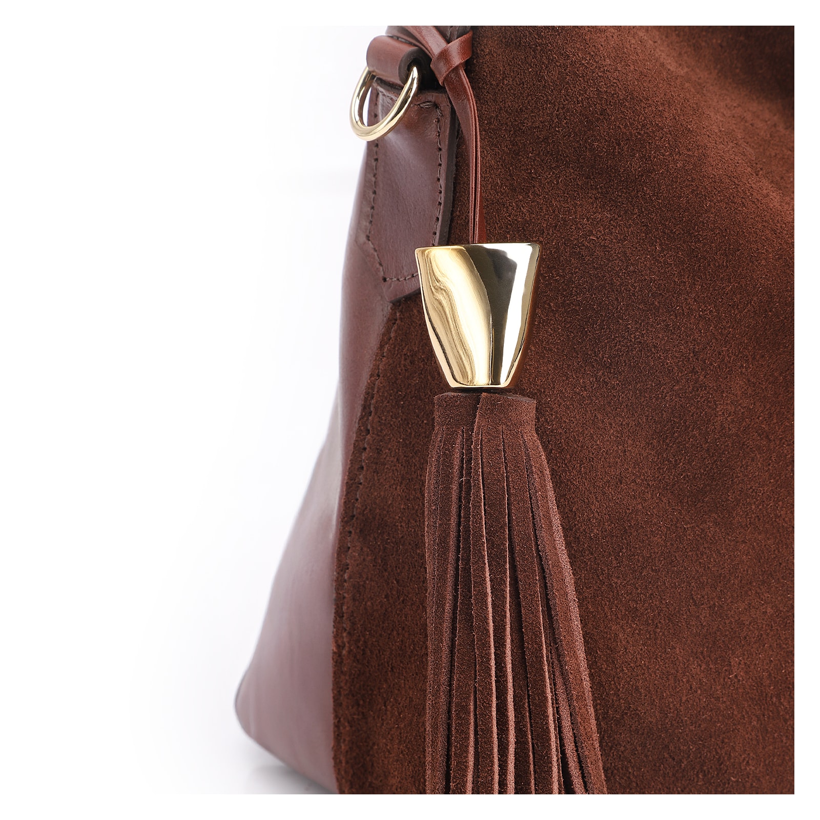 Bolsa Hobo Couro Camurça/Couro Marrom Escuro