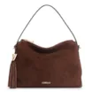 Bolsa Hobo Couro Camurça/Couro Marrom Escuro - imagem 1