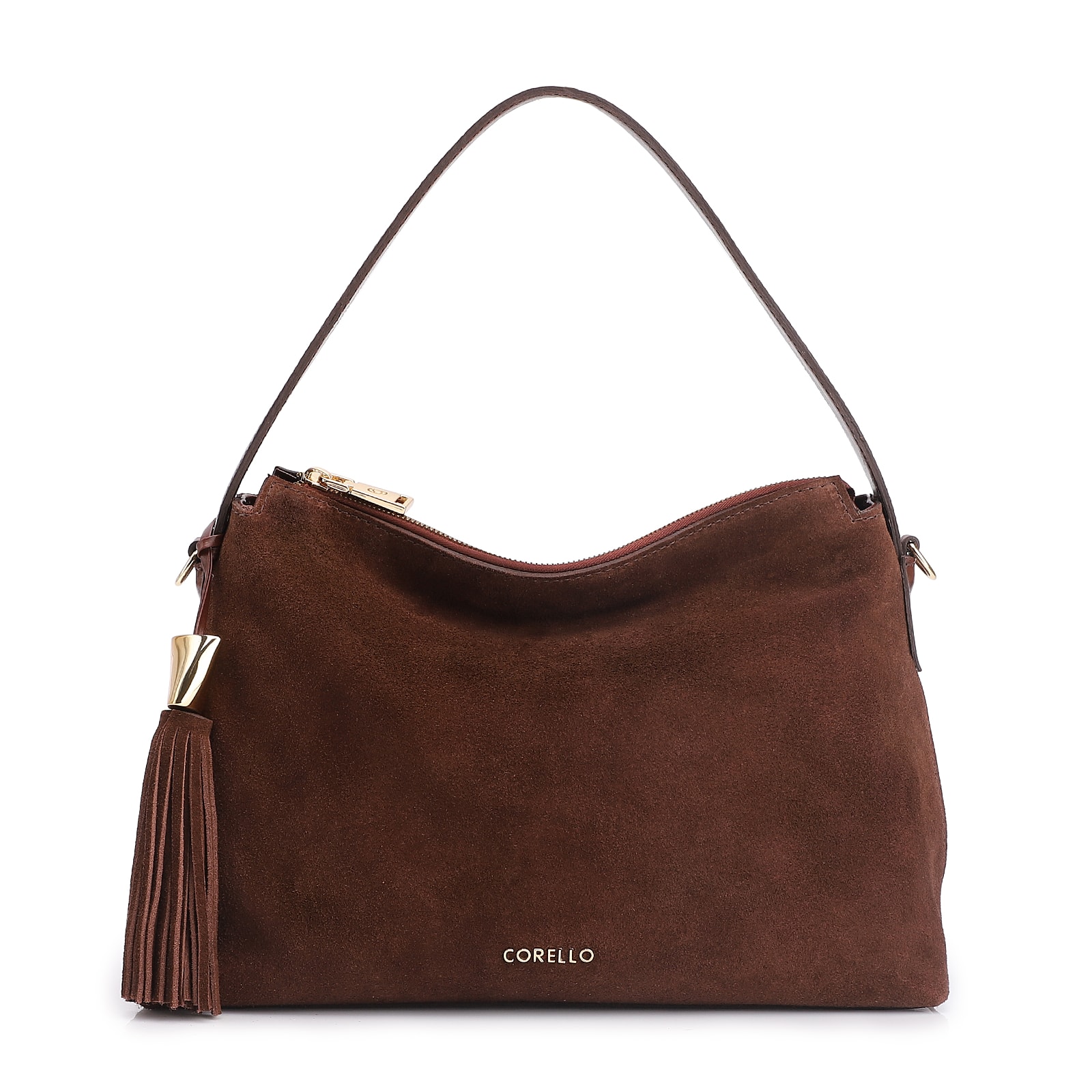 Bolsa Hobo Couro Camurça/Couro Marrom Escuro