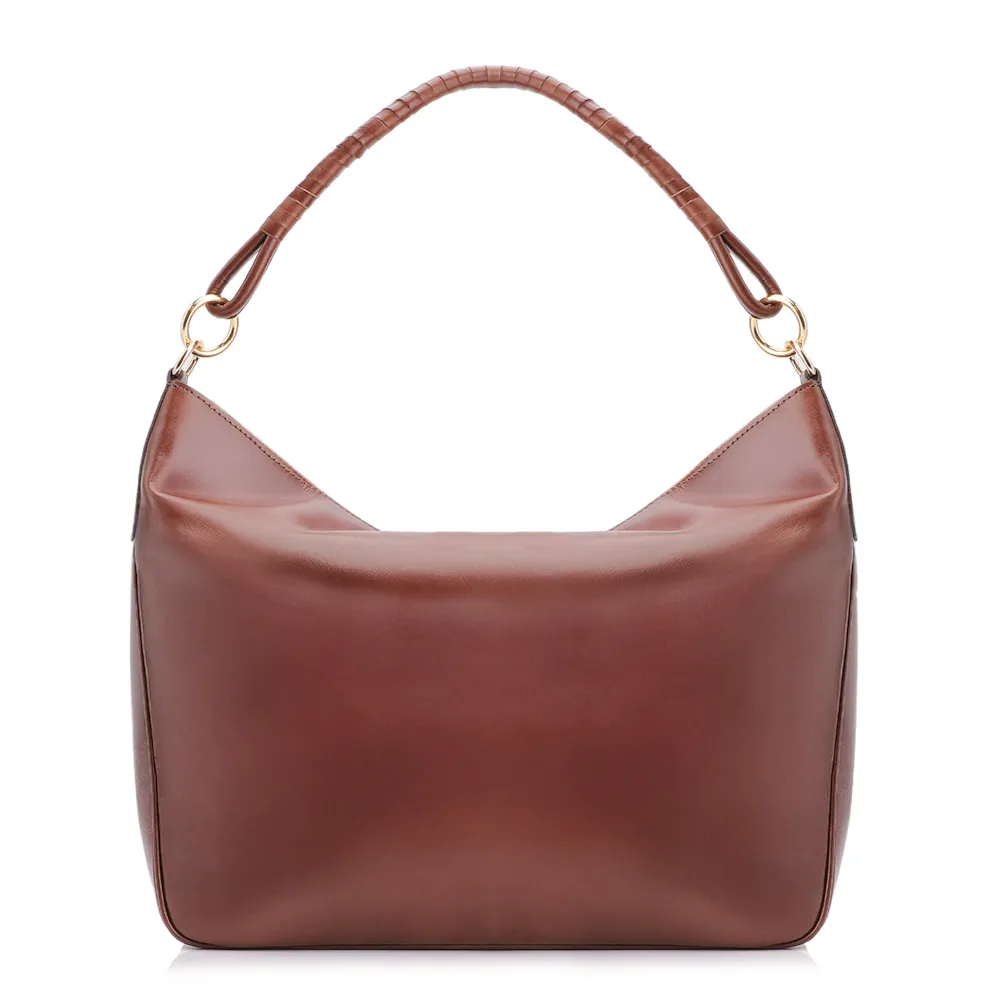 Bolsa Hobo Couro Camurça/Couro Marrom Escuro - imagem 3