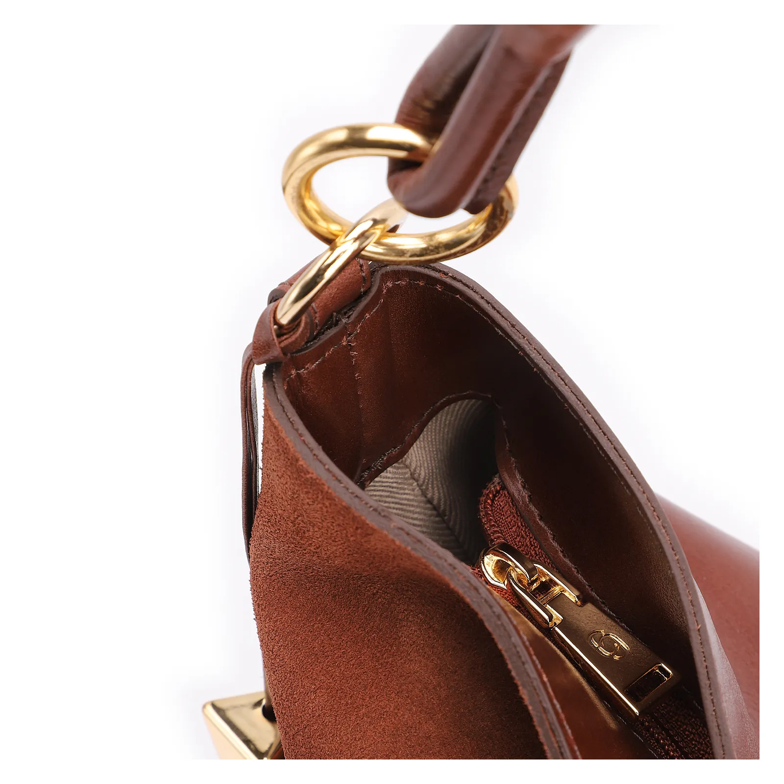 Bolsa Hobo Couro Camurça/Couro Marrom Escuro