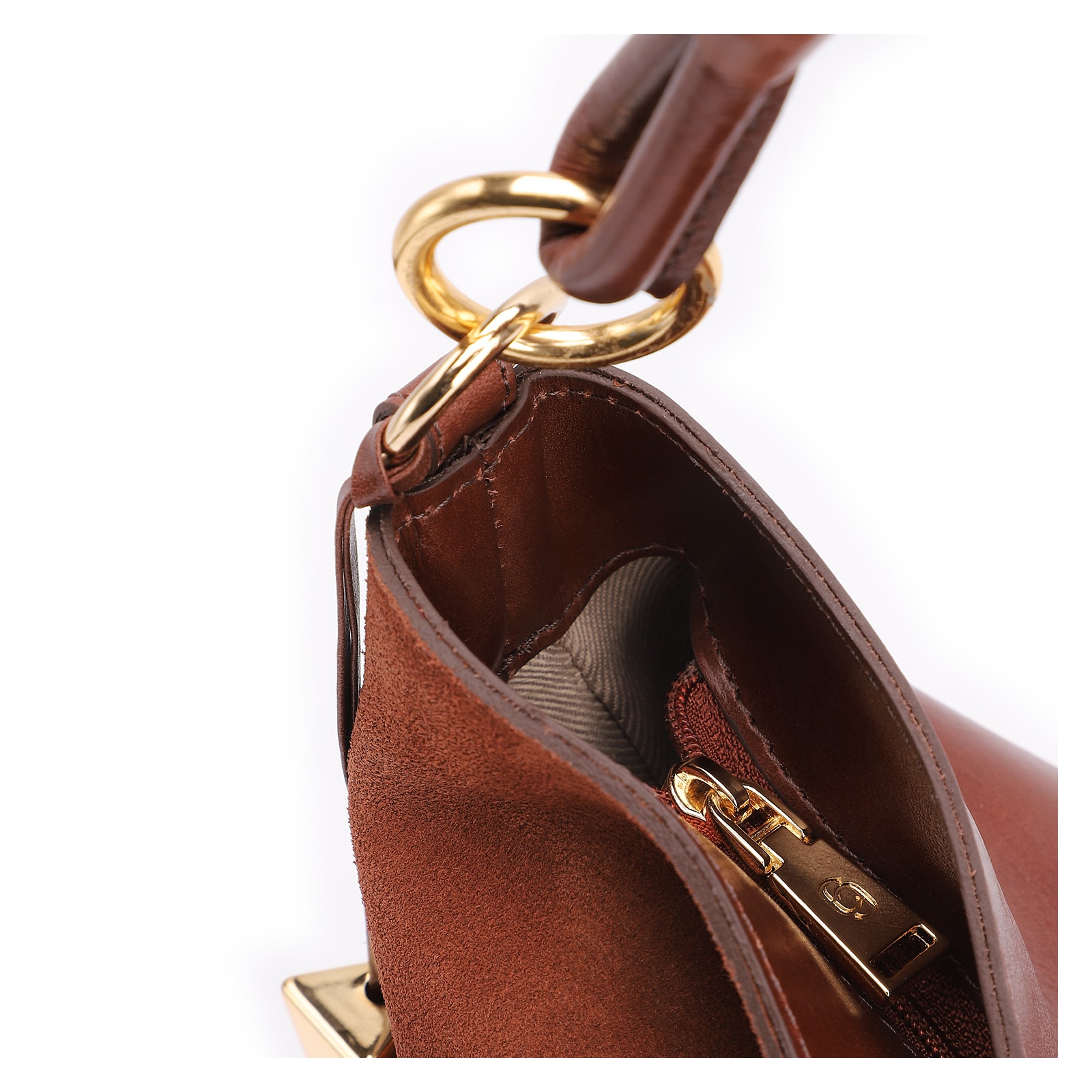 Bolsa Hobo Couro Camurça/Couro Marrom Escuro