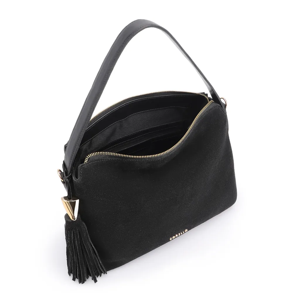 Bolsa Hobo Couro Camurça/Couro Preto - imagem 4