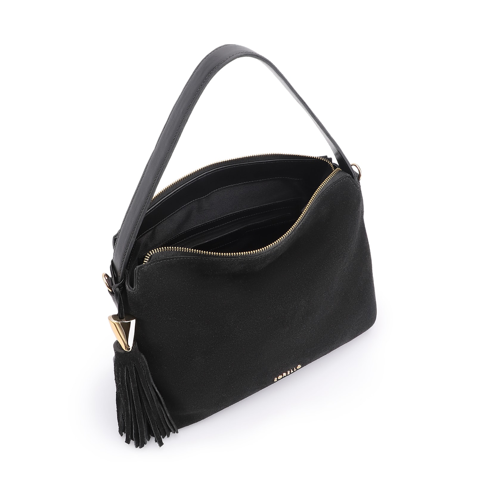 Bolsa Hobo Couro Camurça/Couro Preto