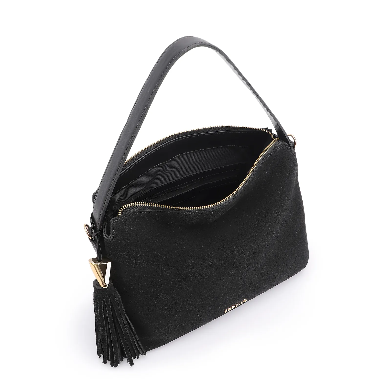 Bolsa Hobo Couro Camurça/Couro Preto