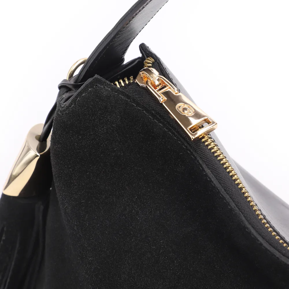 Bolsa Hobo Couro Camurça/Couro Preto - imagem 5