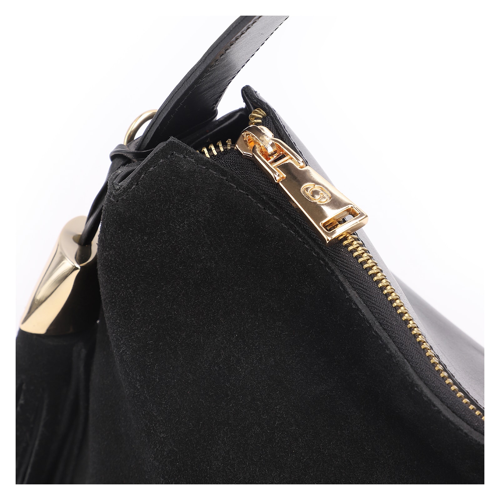 Bolsa Hobo Couro Camurça/Couro Preto