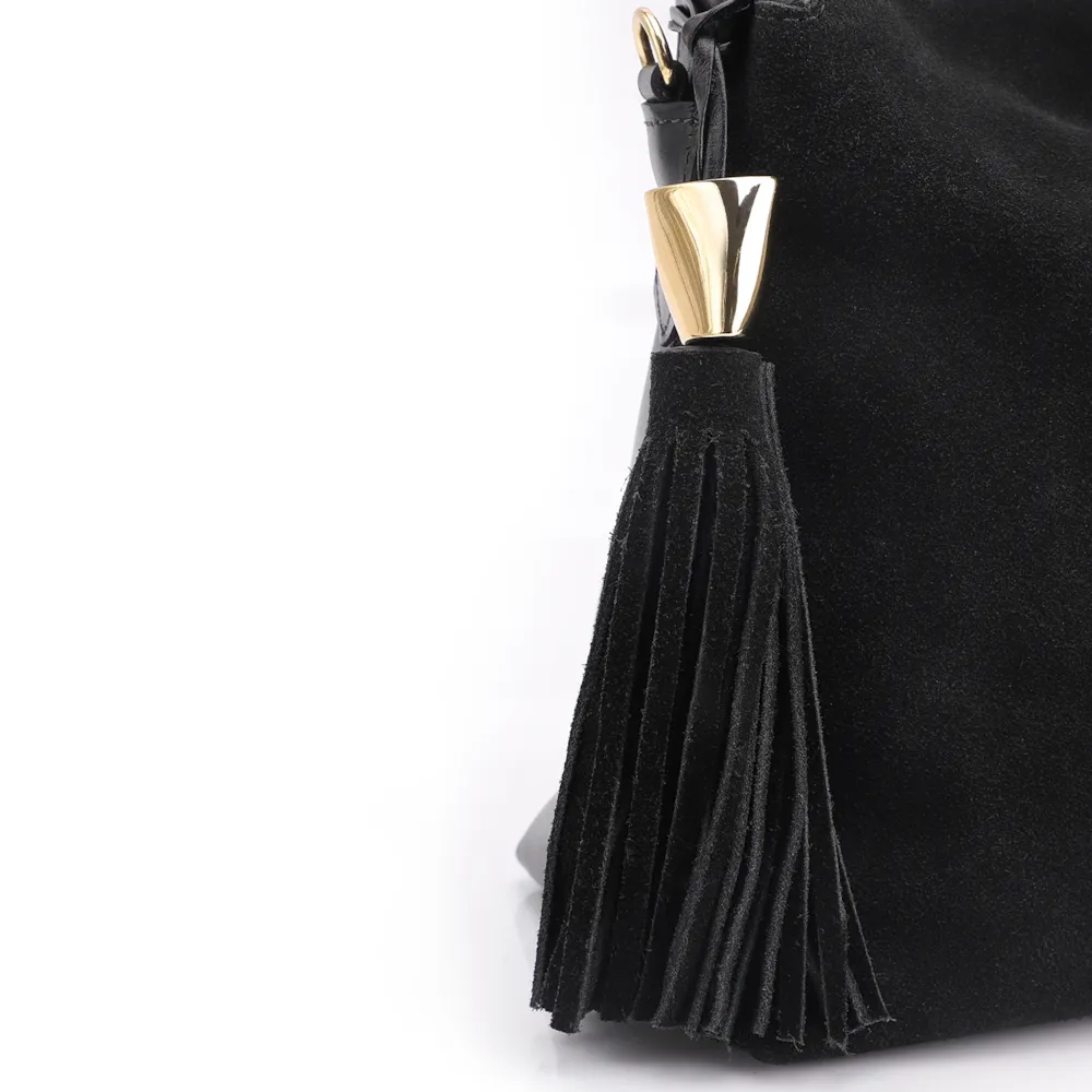 Bolsa Hobo Couro Camurça/Couro Preto - imagem 7