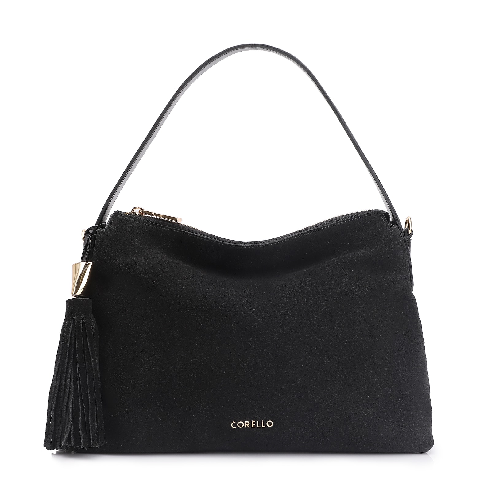 Bolsa Hobo Couro Camurça/Couro Preto