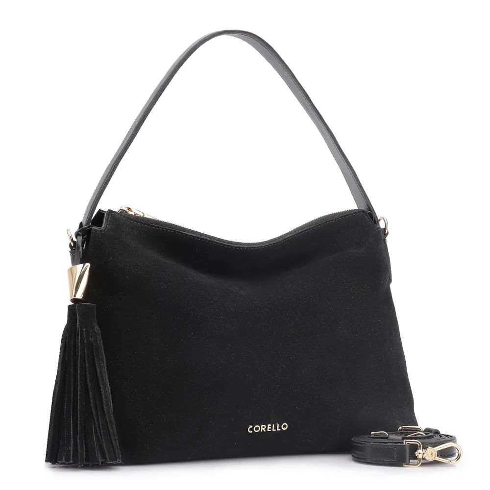 Bolsa Hobo Couro Camurça/Couro Preto - imagem 2