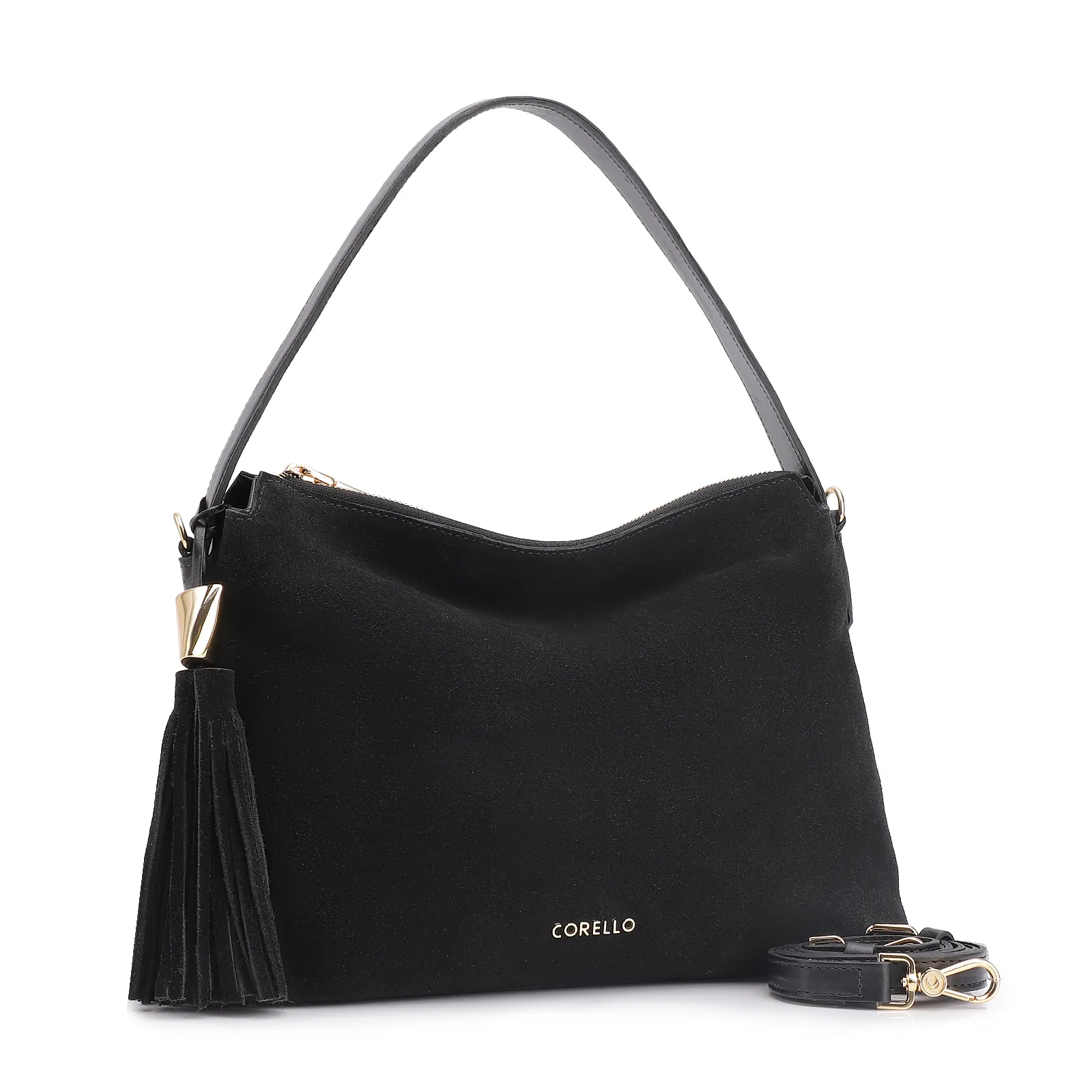 Bolsa Hobo Couro Camurça/Couro Preto
