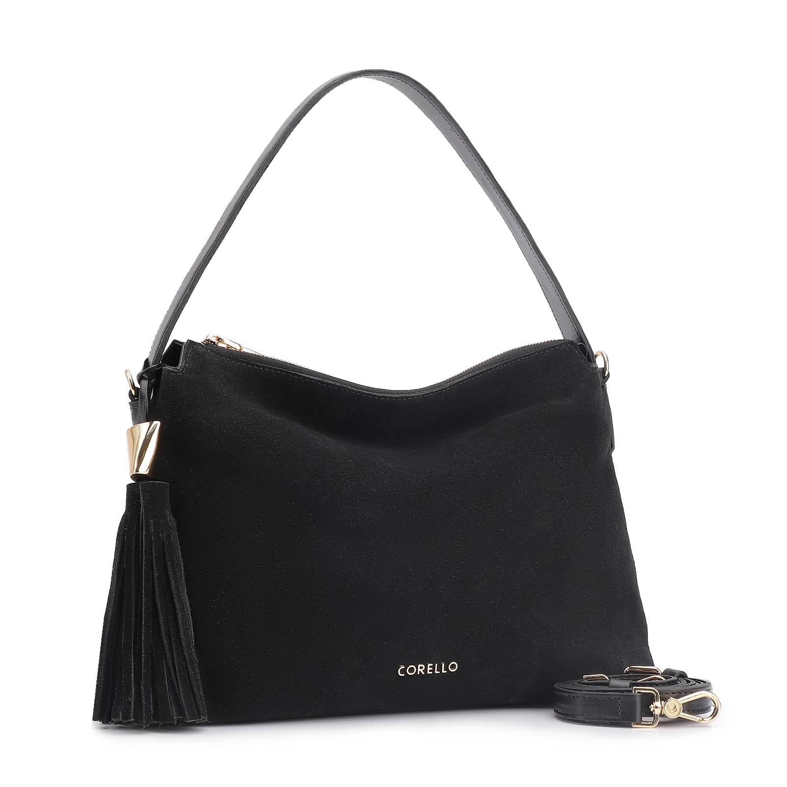 Bolsa Hobo Couro Camurça/Couro Preto