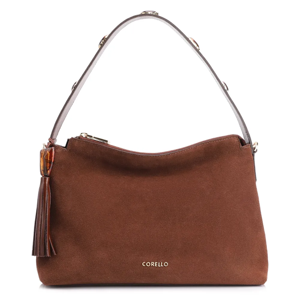 Bolsa Hobo Couro Camurça Marrom