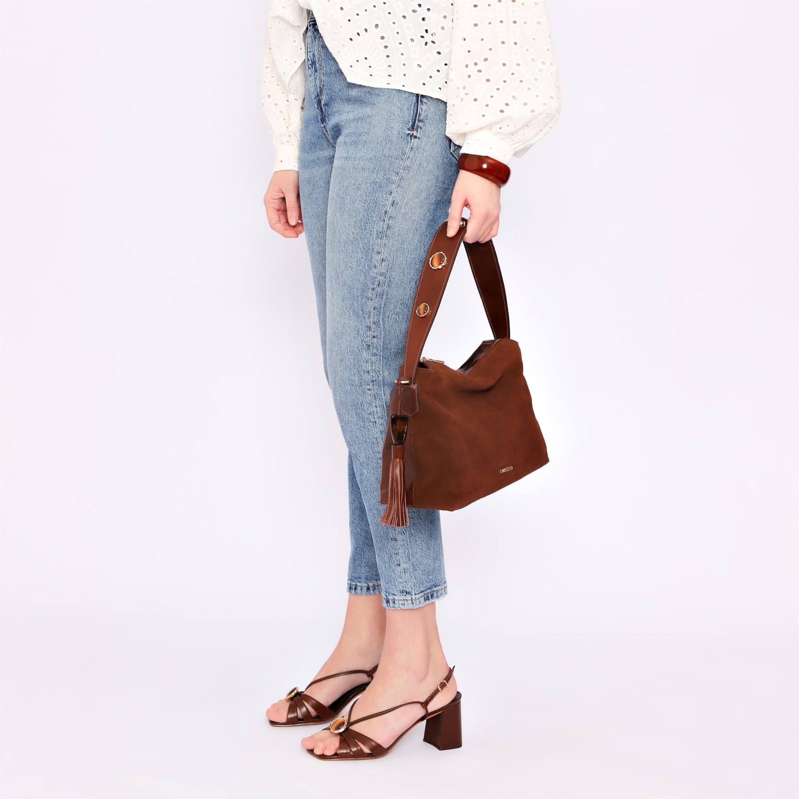 Bolsa Hobo Couro Camurça Marrom