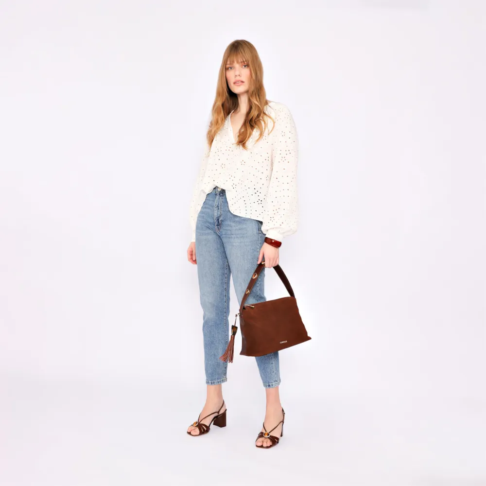 Bolsa Hobo Couro Camurça Marrom - imagem 11