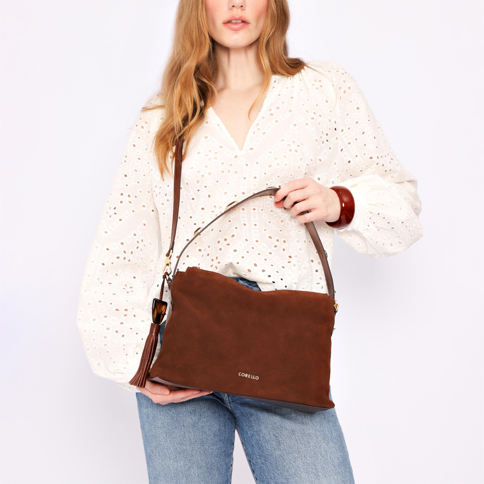 Bolsa Hobo Couro Camurça Marrom