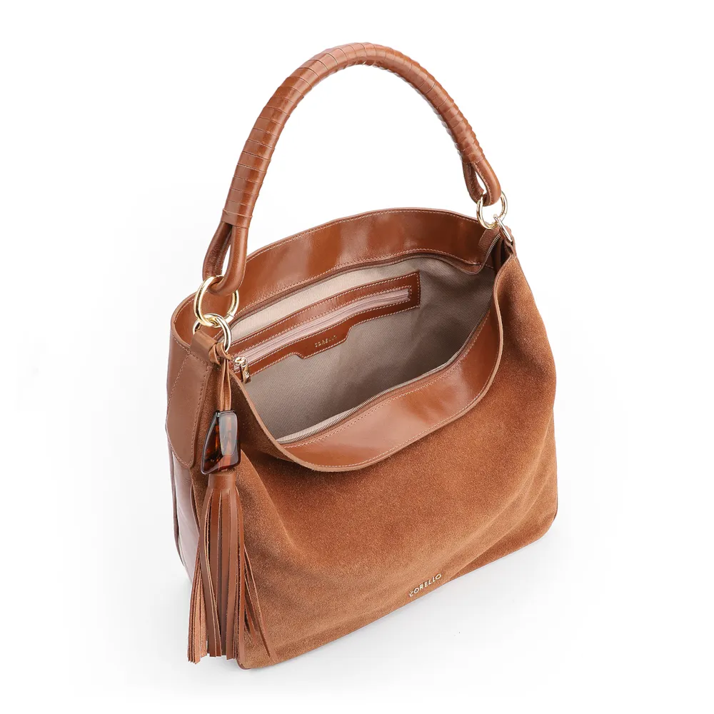 Bolsa Hobo Couro Camurça Marrom/Couro Marrom - imagem 4