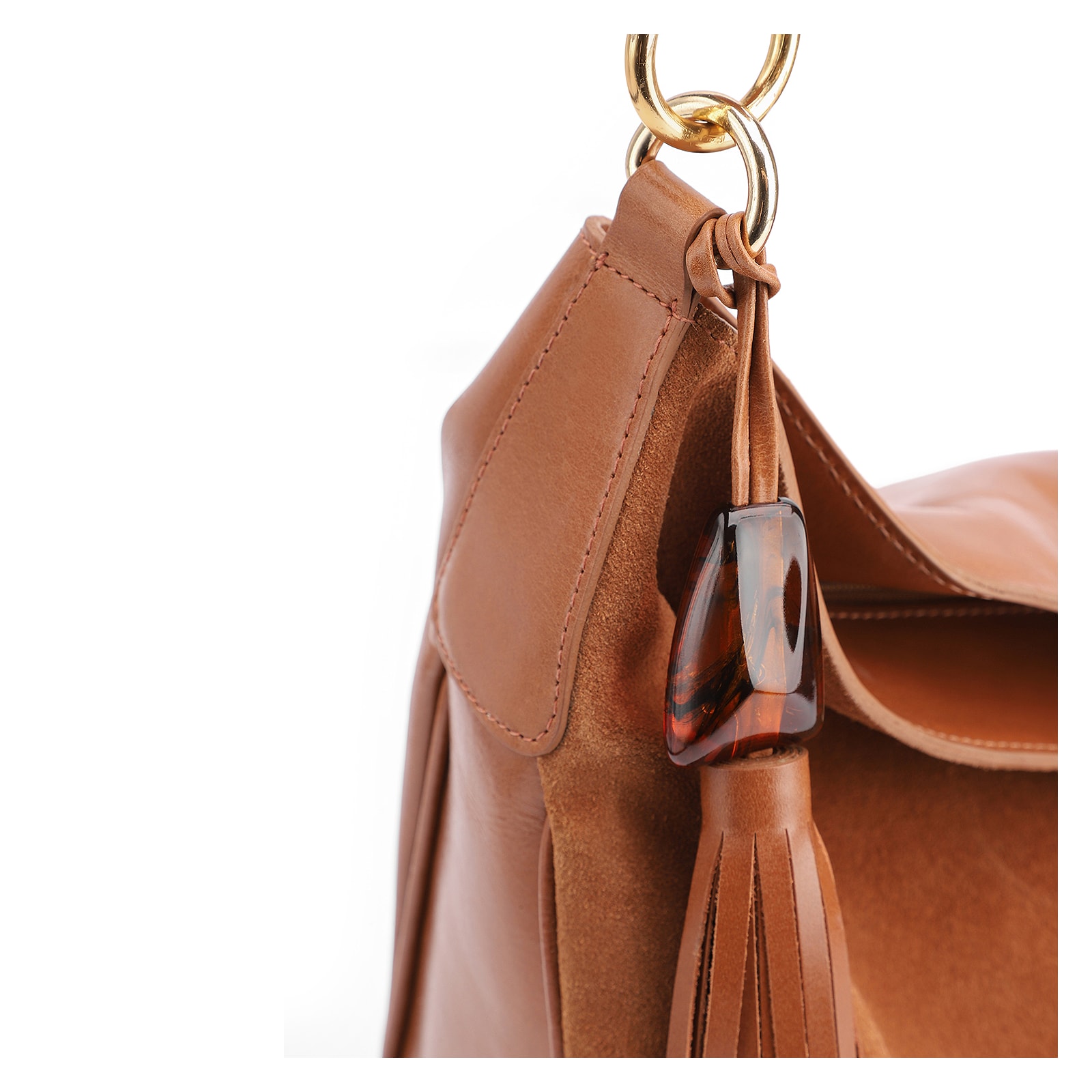 Bolsa Hobo Couro Camurça Marrom/Couro Marrom