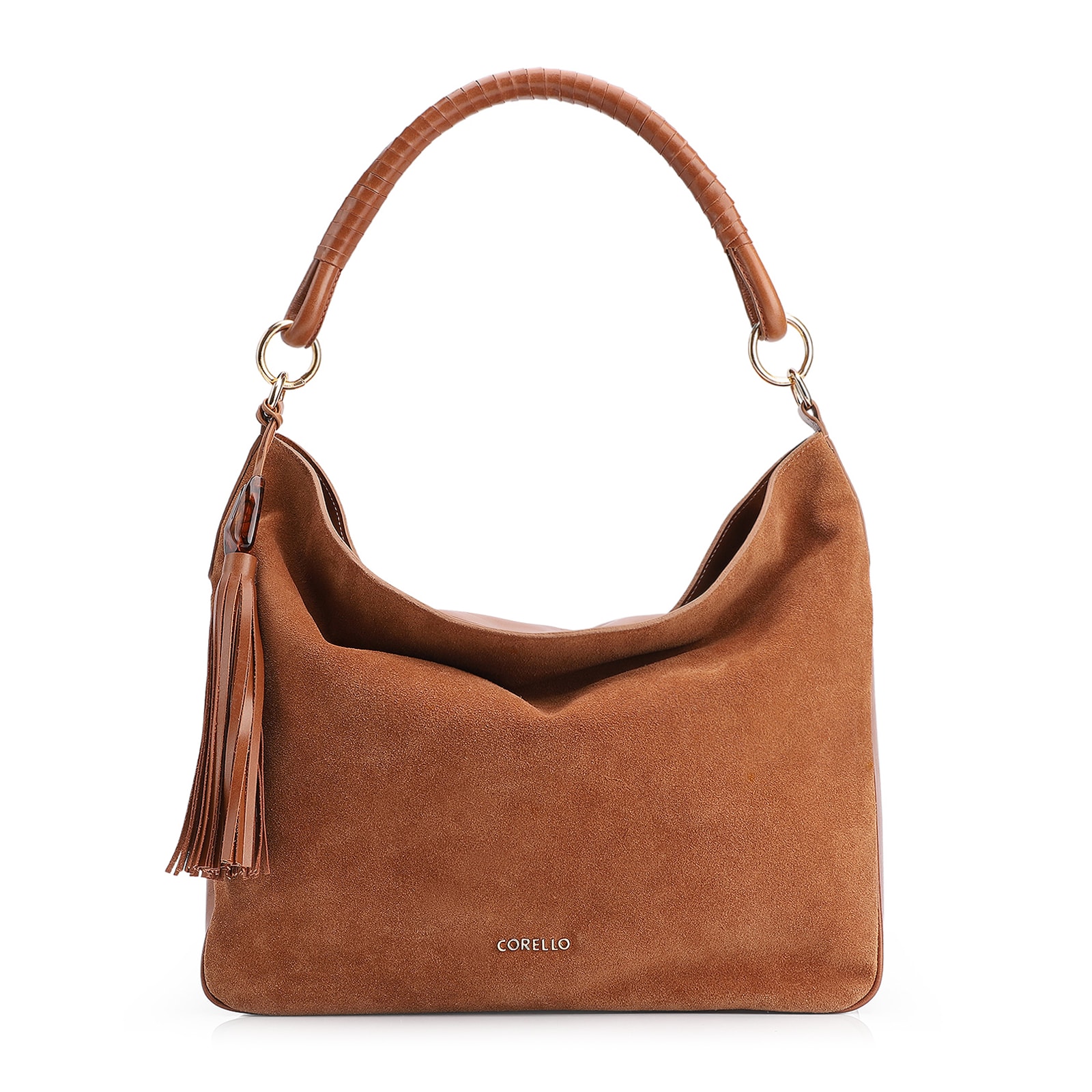 Bolsa Hobo Couro Camurça Marrom/Couro Marrom