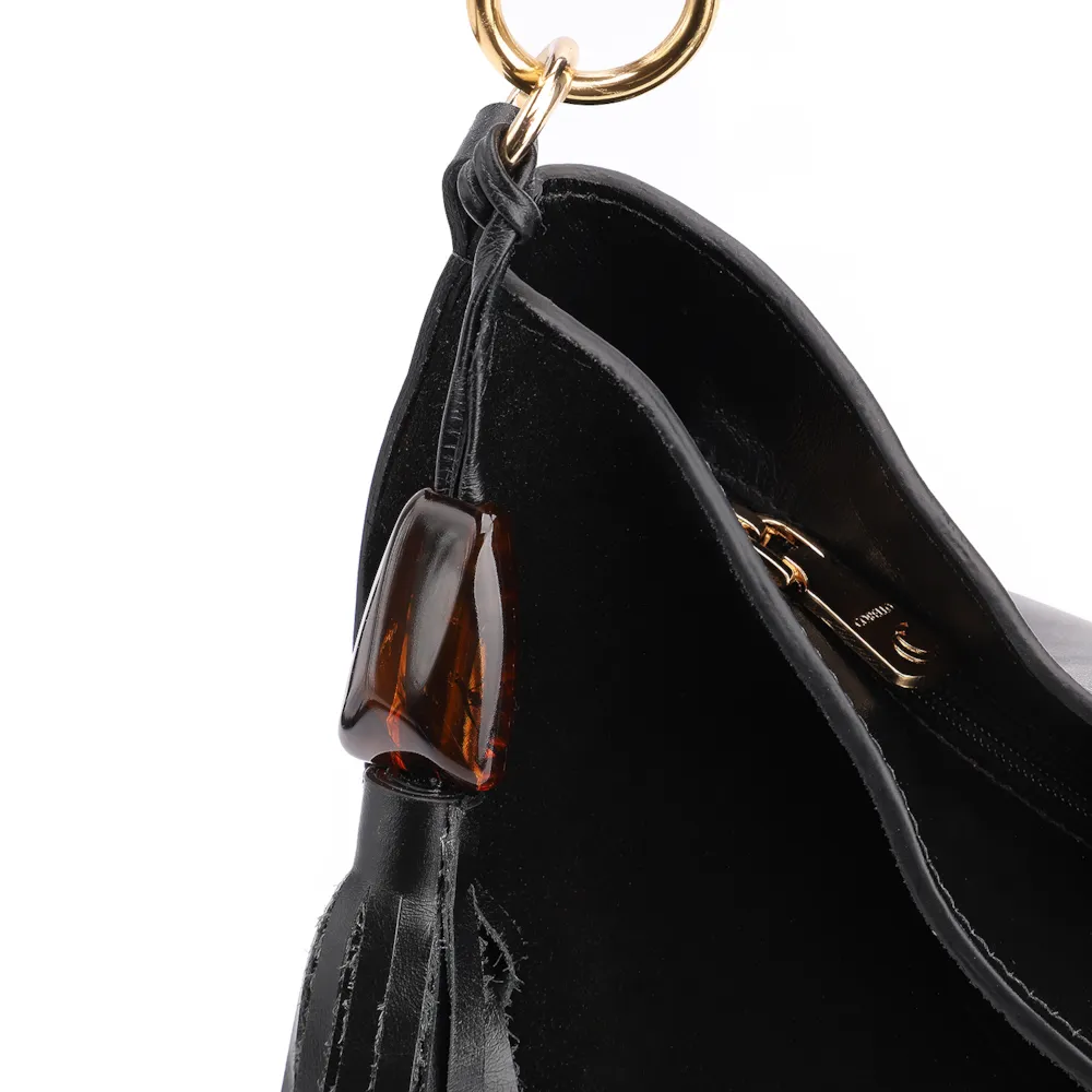 Bolsa Hobo Couro Camurça Preto/Couro Preto - imagem 5