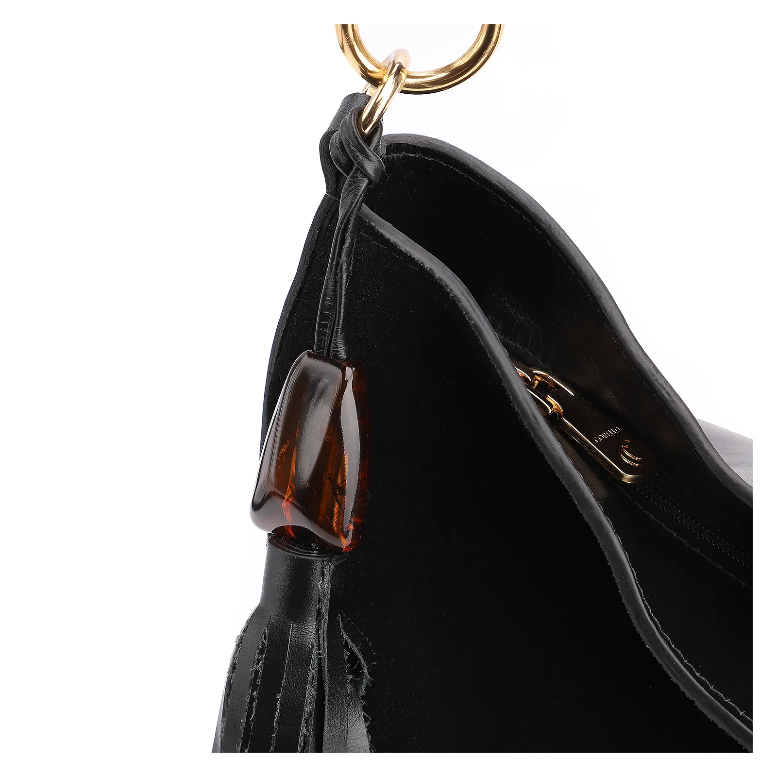 Bolsa Hobo Couro Camurça Preto/Couro Preto