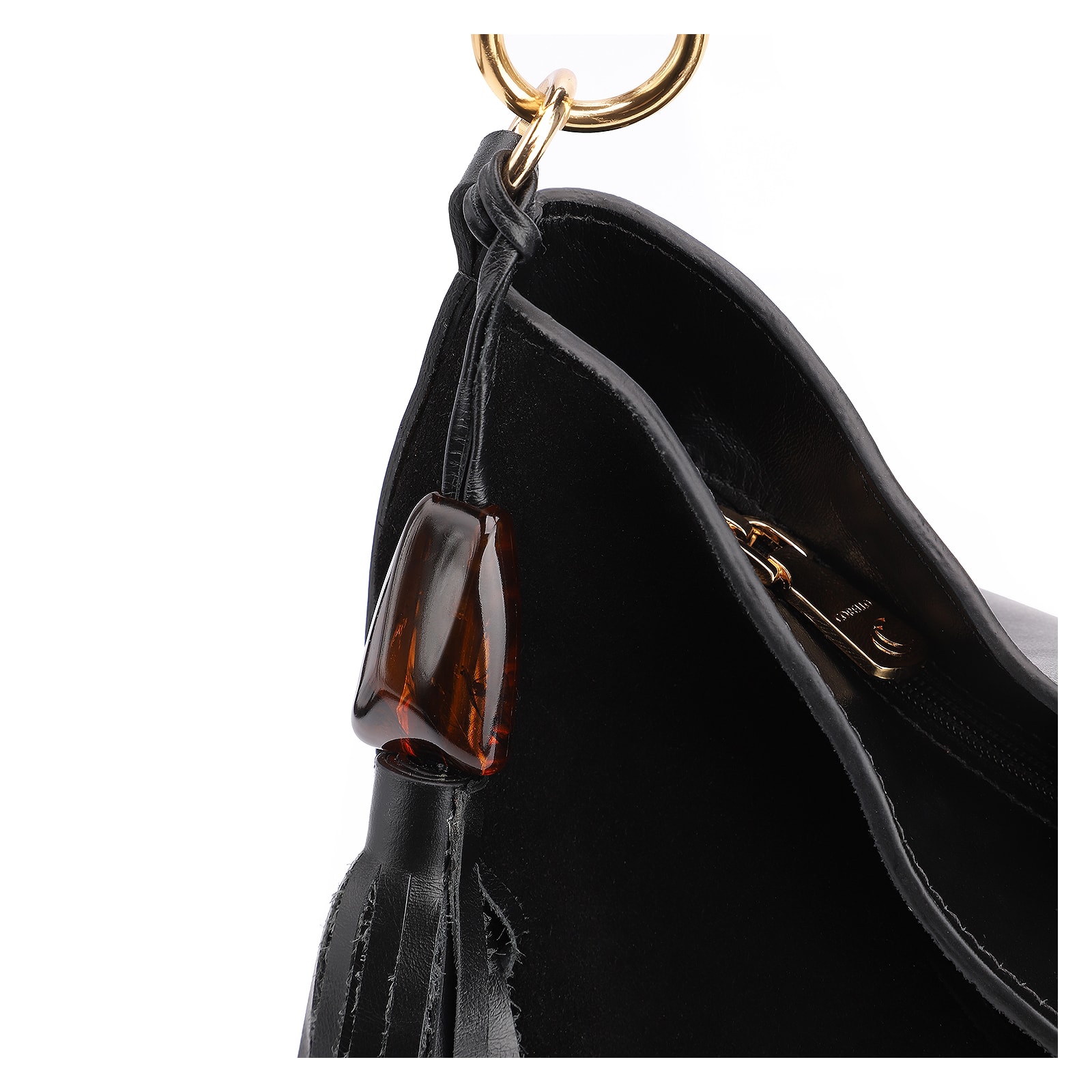 Bolsa Hobo Couro Camurça Preto/Couro Preto