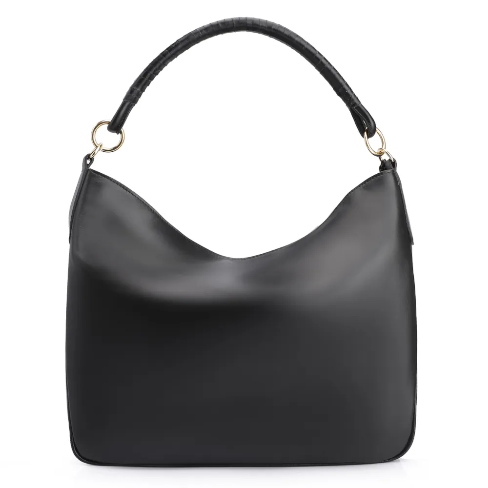 Bolsa Hobo Couro Camurça Preto/Couro Preto - imagem 3