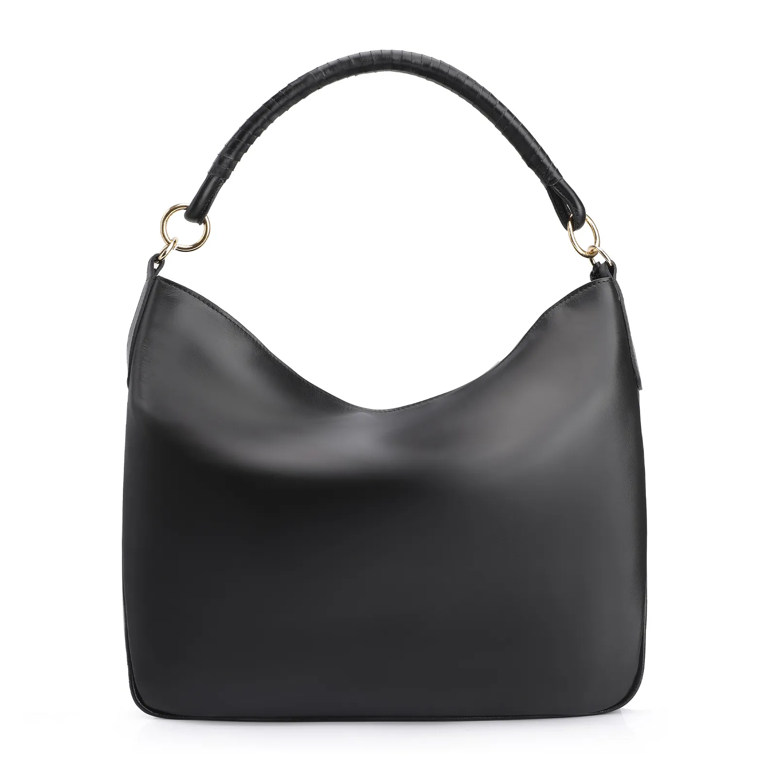Bolsa Hobo Couro Camurça Preto/Couro Preto