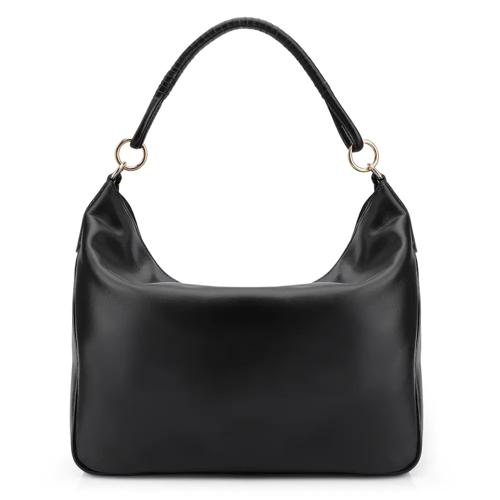 Bolsa Hobo Couro Camurça Preto/Couro Preto - imagem 3