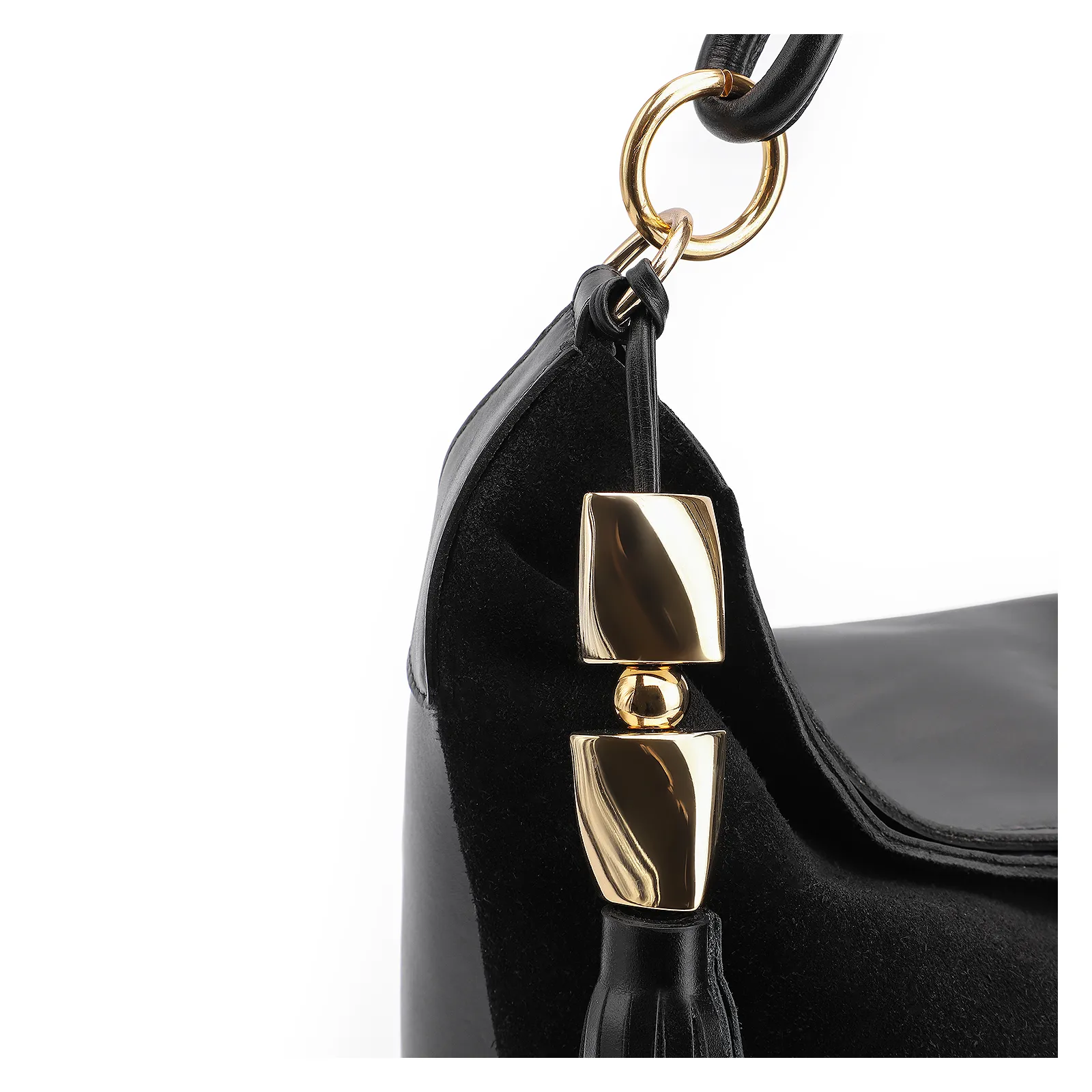 Bolsa Hobo Couro Camurça Preto/Couro Preto