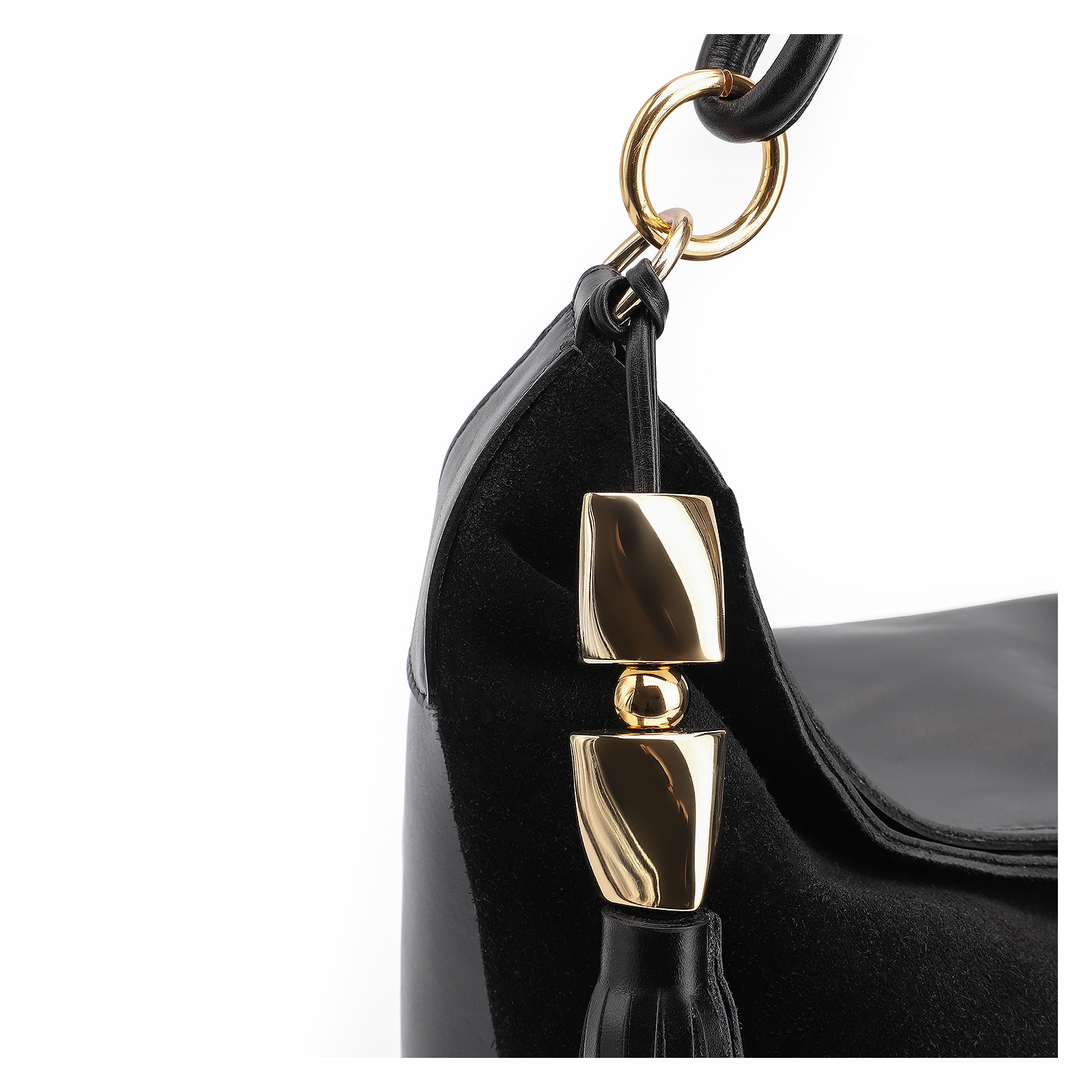 Bolsa Hobo Couro Camurça Preto/Couro Preto