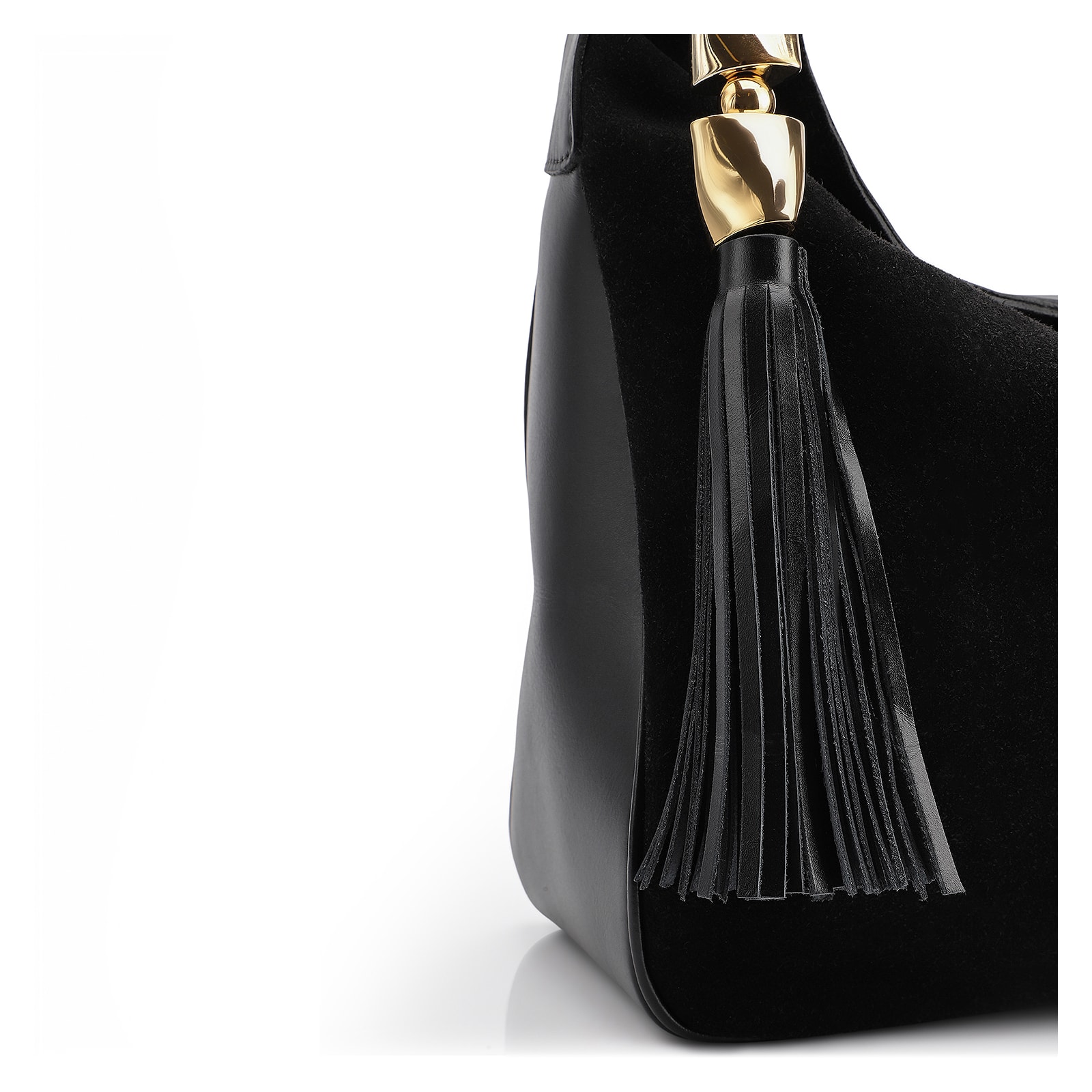 Bolsa Hobo Couro Camurça Preto/Couro Preto