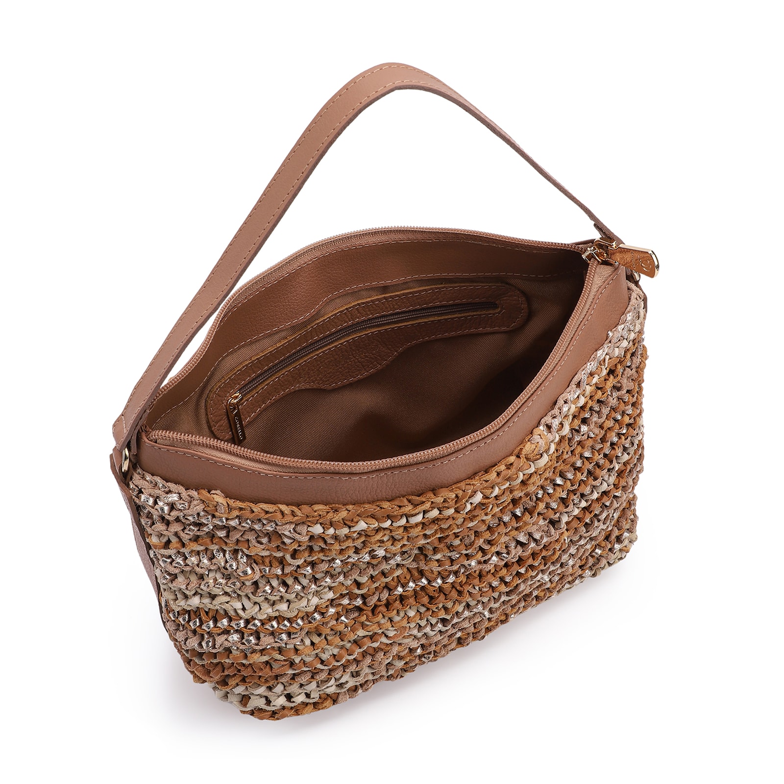 Bolsa Hobo Couro Dourado/Marrom