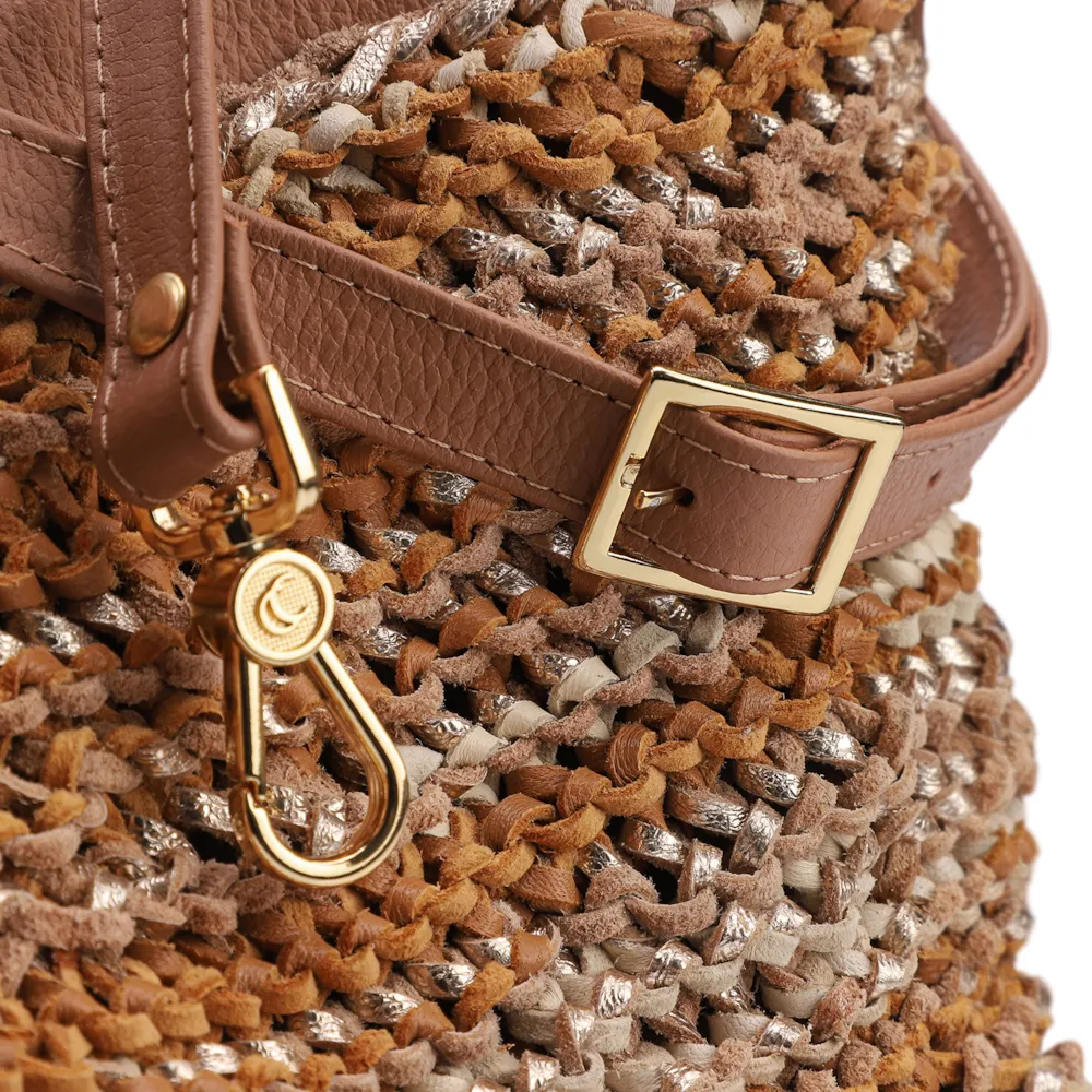 Bolsa Hobo Couro Dourado/Marrom - imagem 5