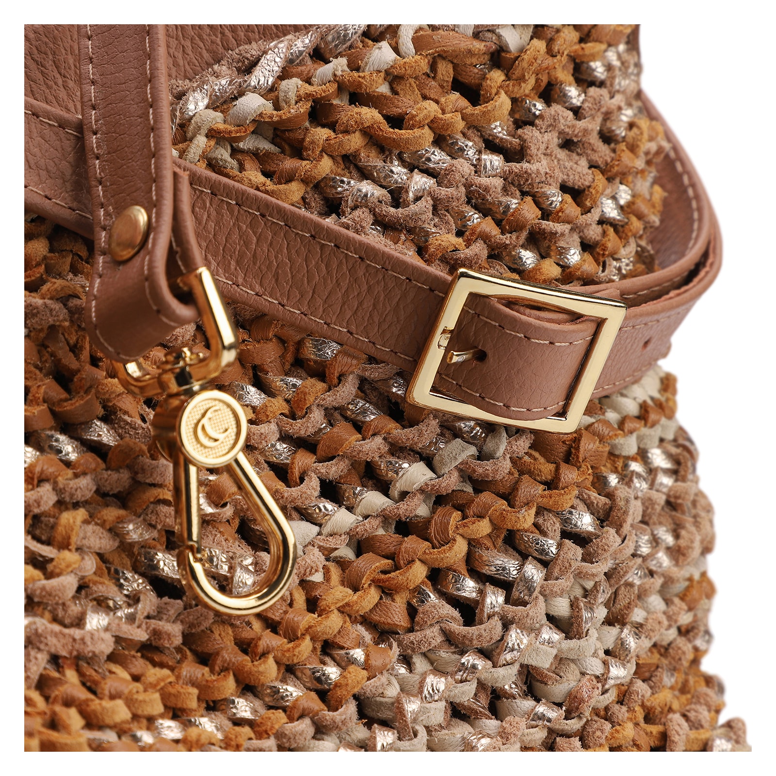 Bolsa Hobo Couro Dourado/Marrom