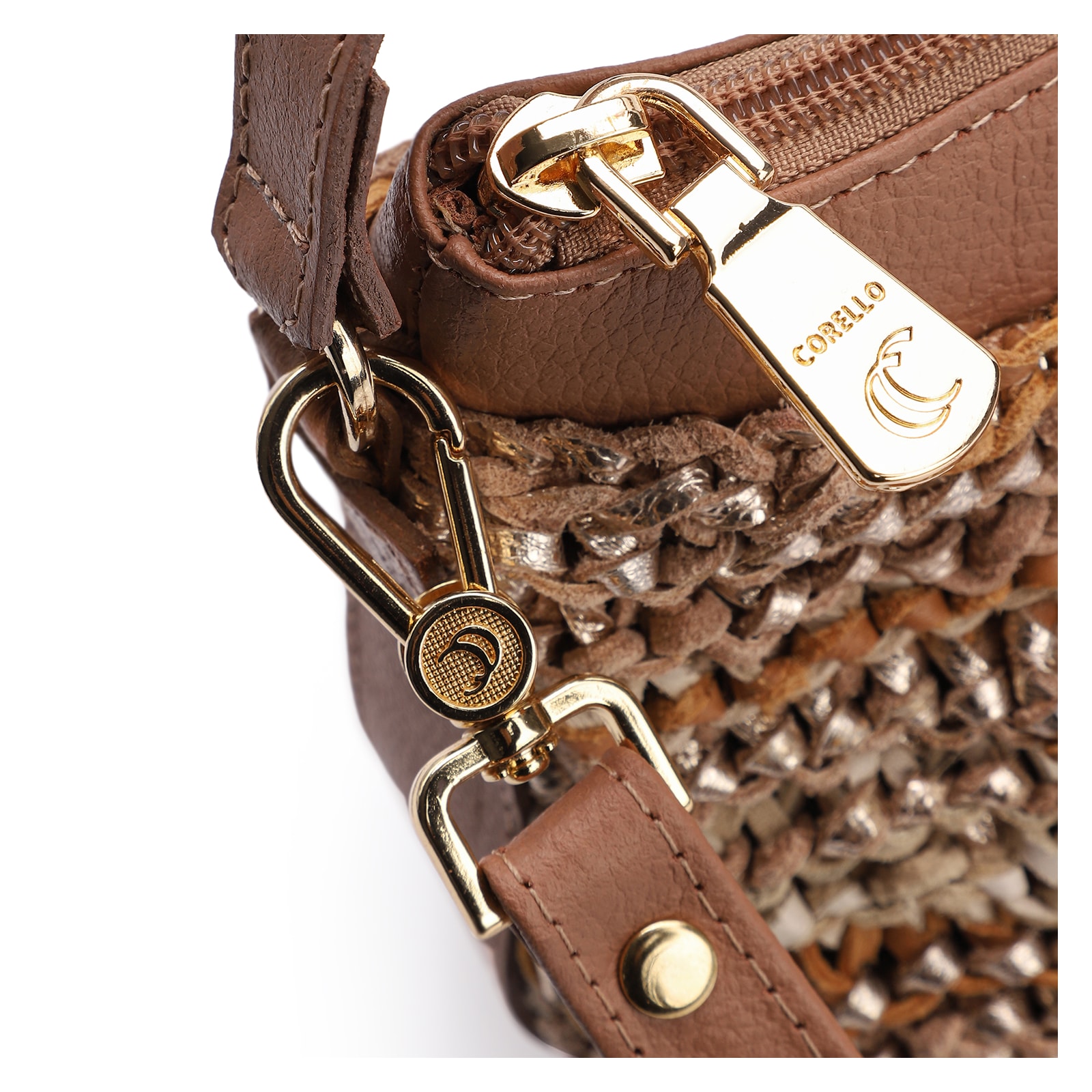Bolsa Hobo Couro Dourado/Marrom
