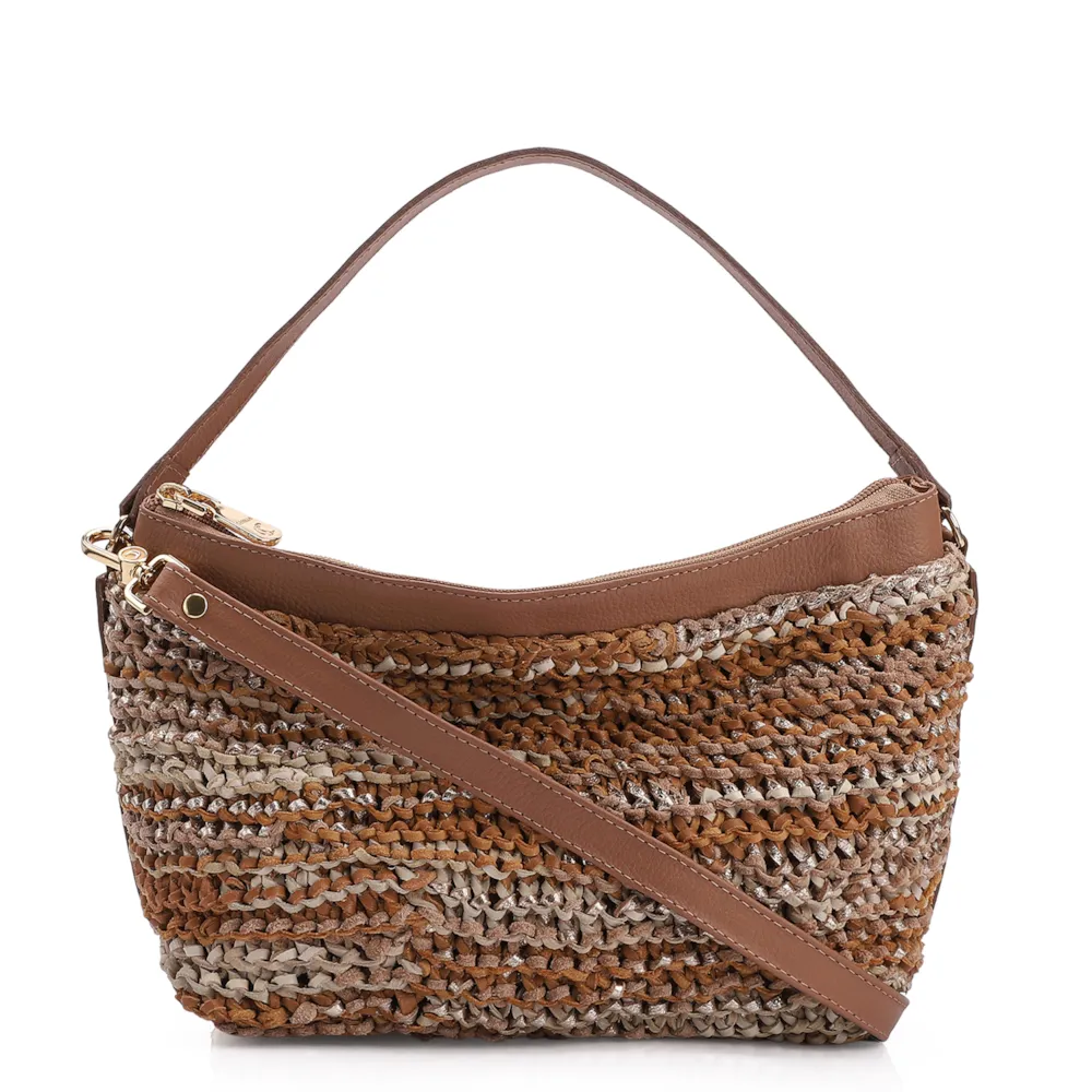 Bolsa Hobo Couro Dourado/Marrom