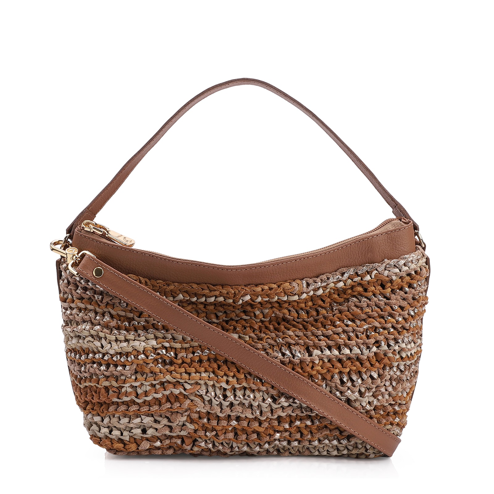 Bolsa Hobo Couro Dourado/Marrom