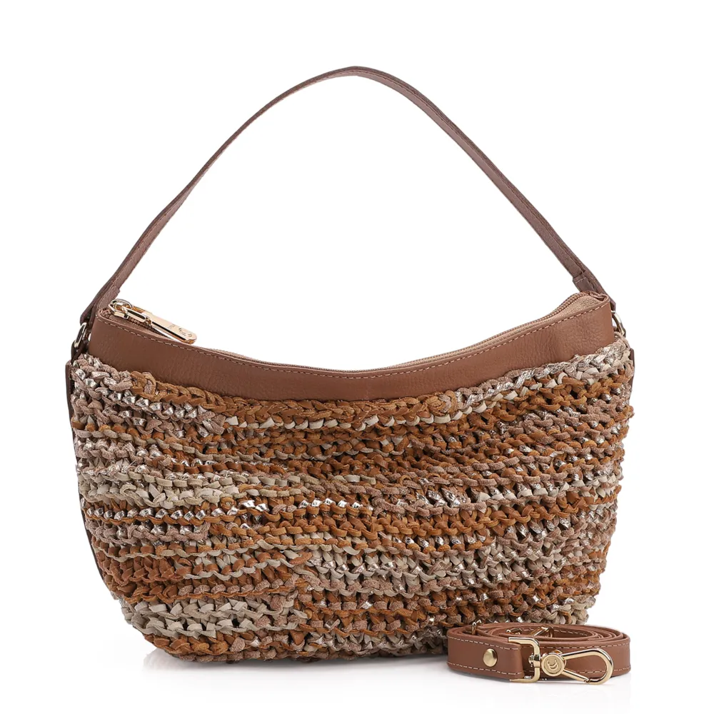 Bolsa Hobo Couro Dourado/Marrom - imagem 2