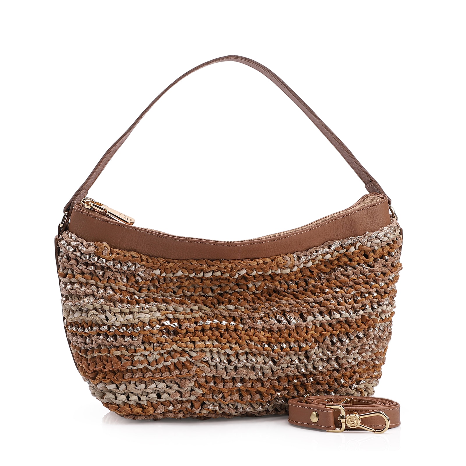 Bolsa Hobo Couro Dourado/Marrom