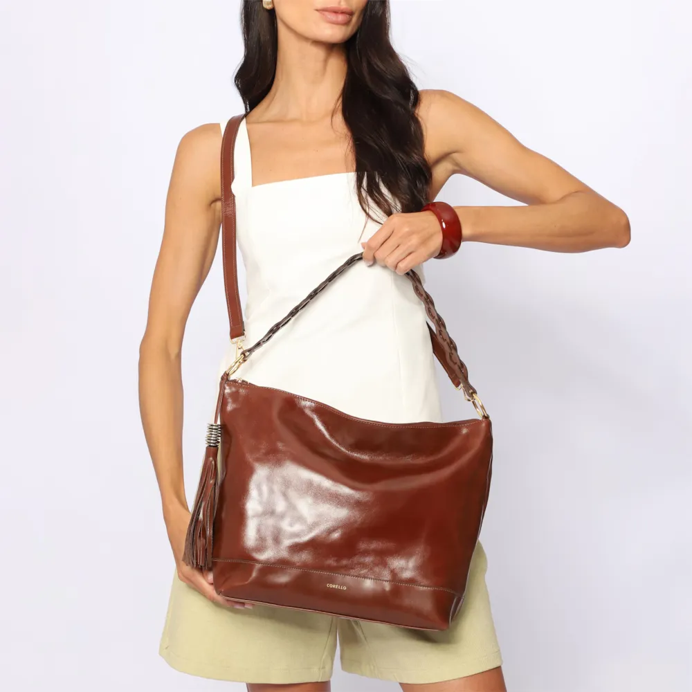 Bolsa Hobo Couro Marrom - imagem 9