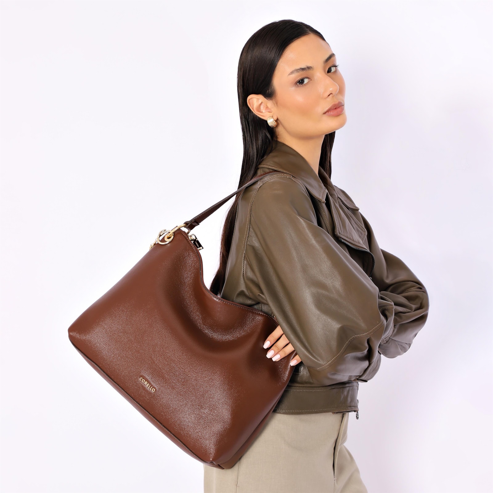 Bolsa Hobo Couro Marrom