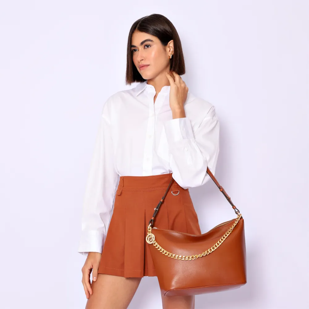 Bolsa Hobo Couro Marrom Claro - imagem 2