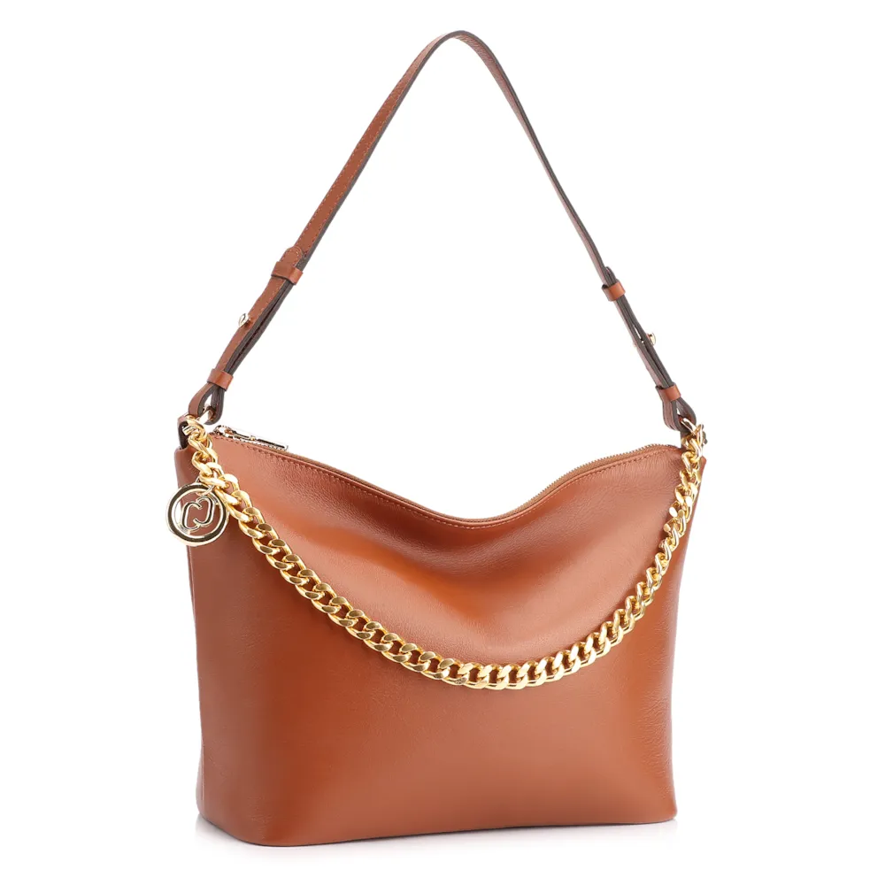 Bolsa Hobo Couro Marrom Claro - imagem 3