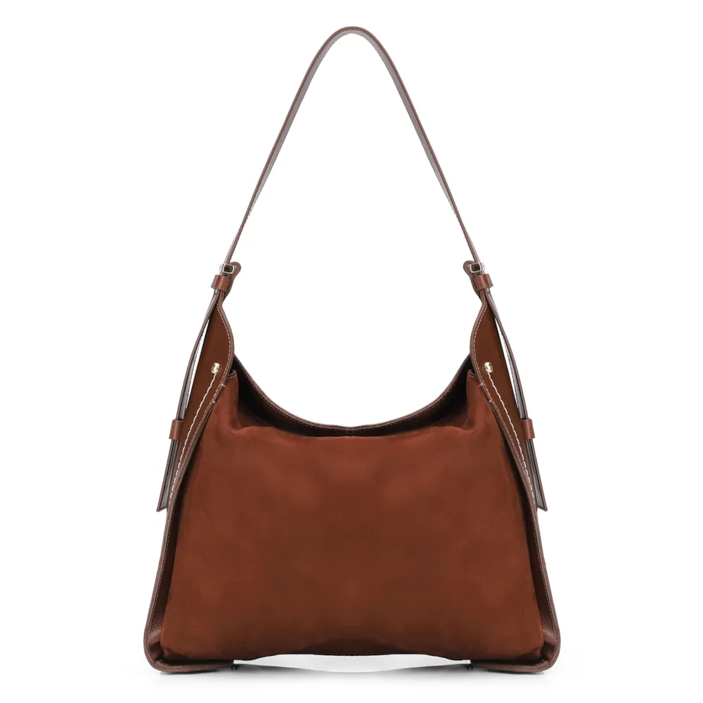 Bolsa Hobo Couro Marrom /Couro Nobuck Marrom