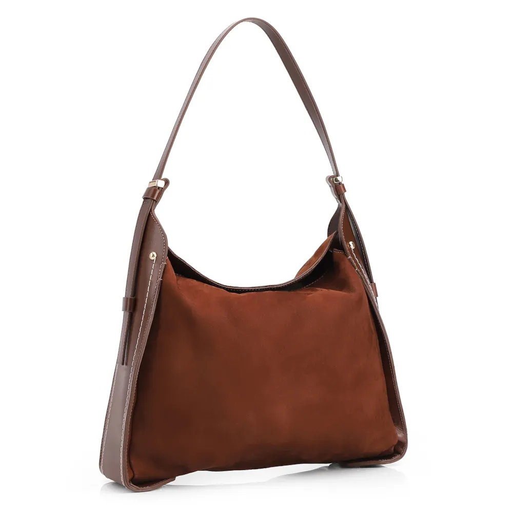 Bolsa Hobo Couro Marrom /Couro Nobuck Marrom - imagem 2