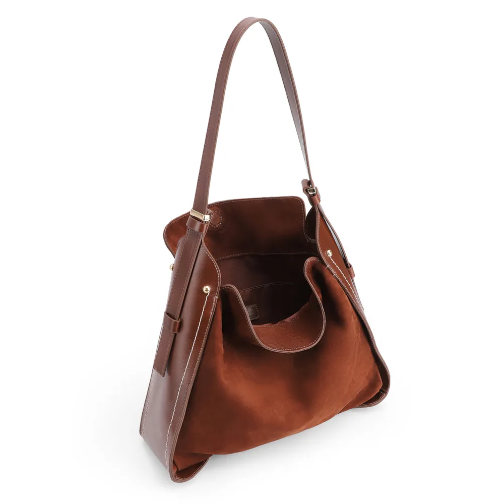 Bolsa Hobo Couro Marrom /Couro Nobuck Marrom - imagem 4
