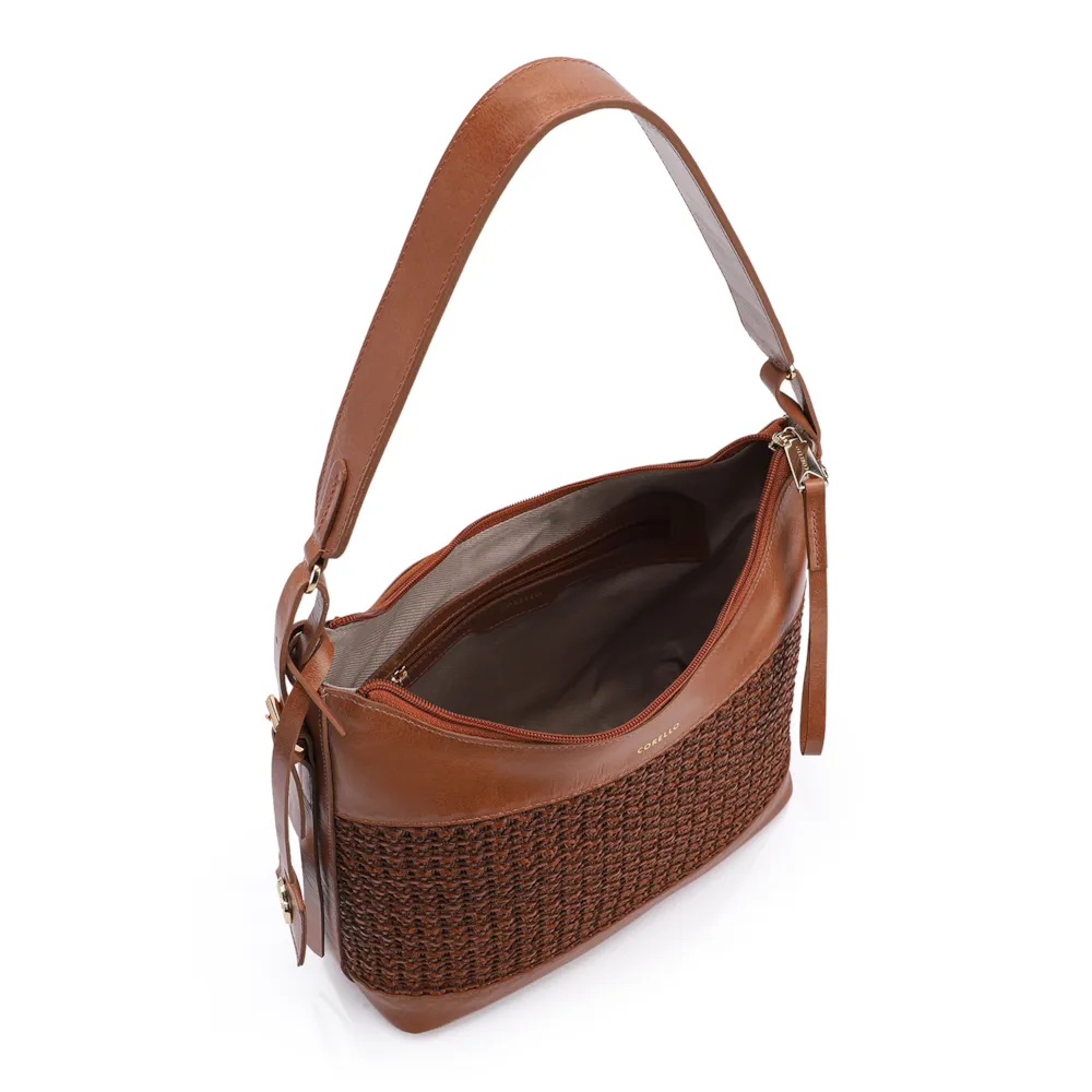 Bolsa Hobo Couro Marrom/Crochet Marrom - imagem 4