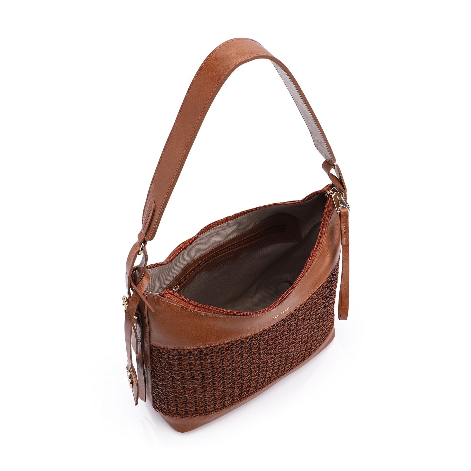 Bolsa Hobo Couro Marrom/Crochet Marrom